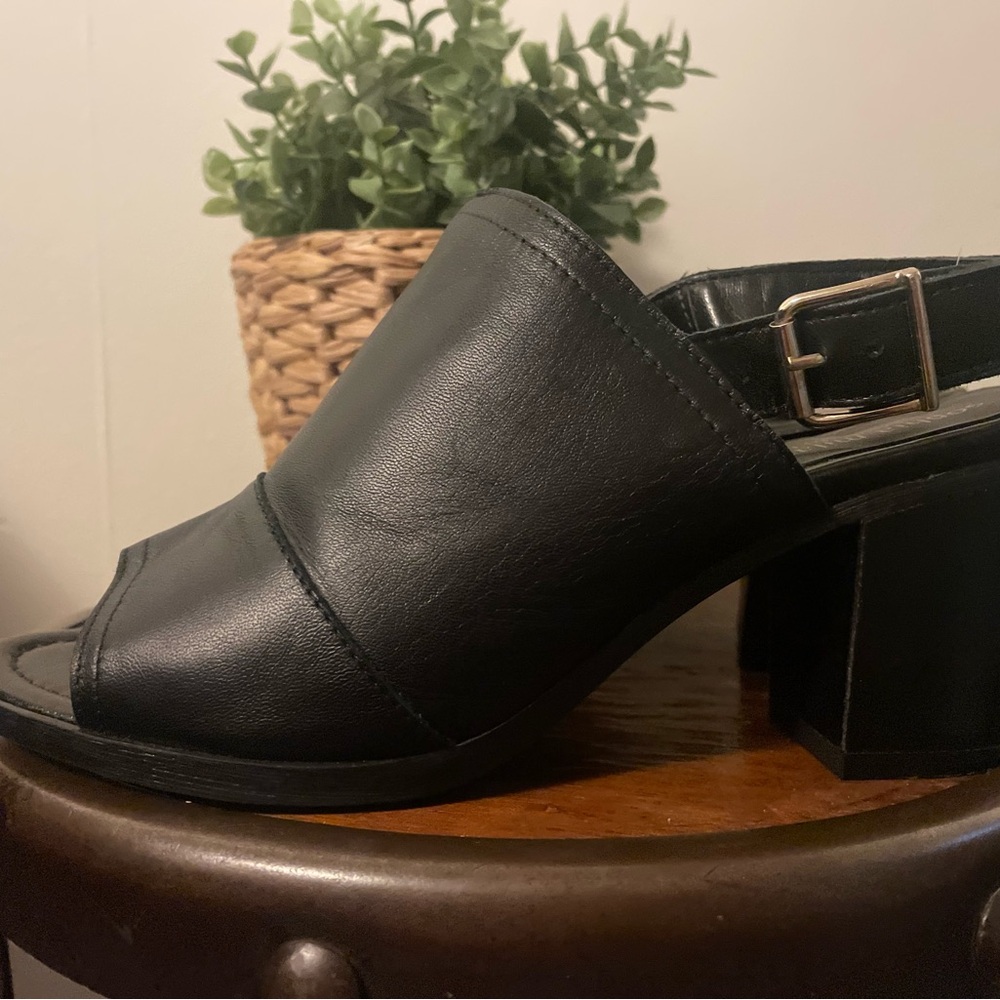 Black Leather Women's Mules
